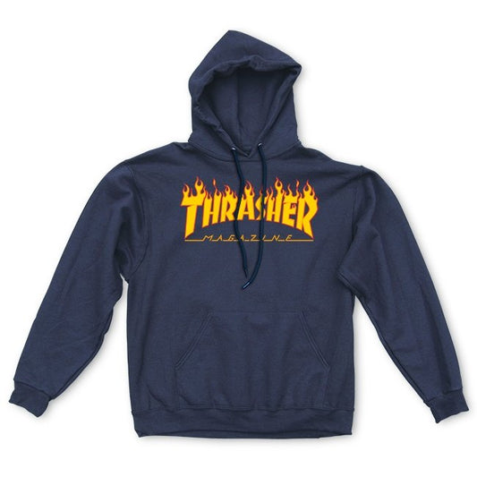 Flame Logo Hood Navy - Thrasher Magazine